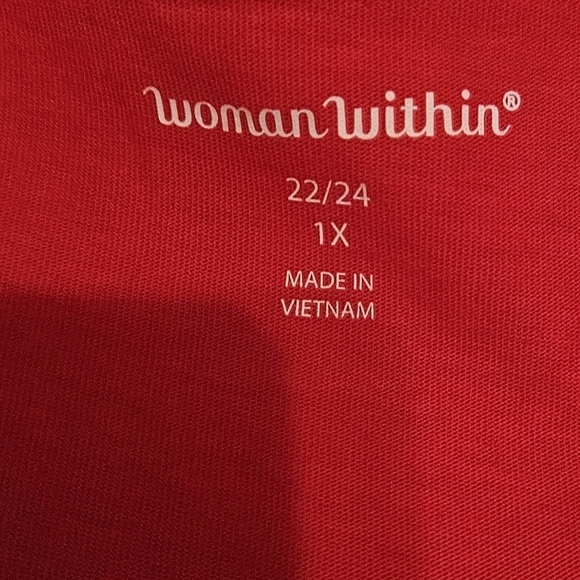 #392 Woman Within Red Ruffle Short Sleeve Top- Size: 1X (22W-24W) - Picture 2 of 8